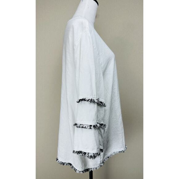 Cynthia Rowley Top Women's 2X Linen Cotton White Black Boho Fringe - Picture 5 of 12